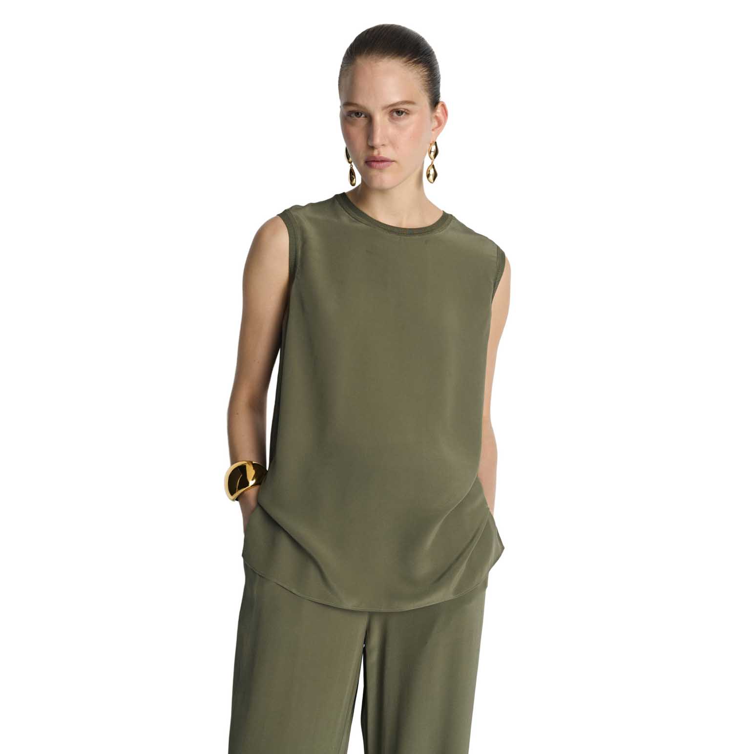 Veronika Maine Silk Rib Trim Tank